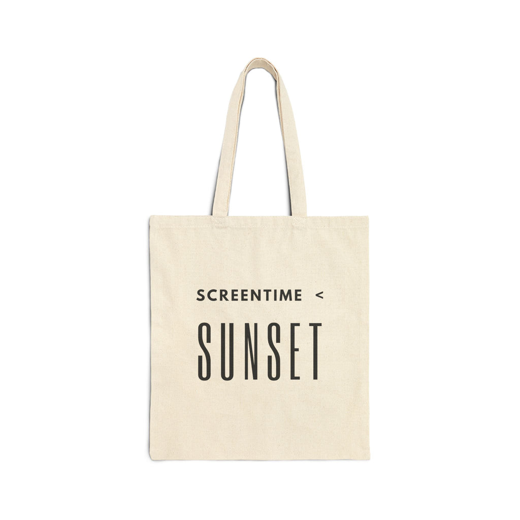 Tote Bag — "Screentime < Sunset" Canvas Tote | Beachy Minimalist Everyday Shopper