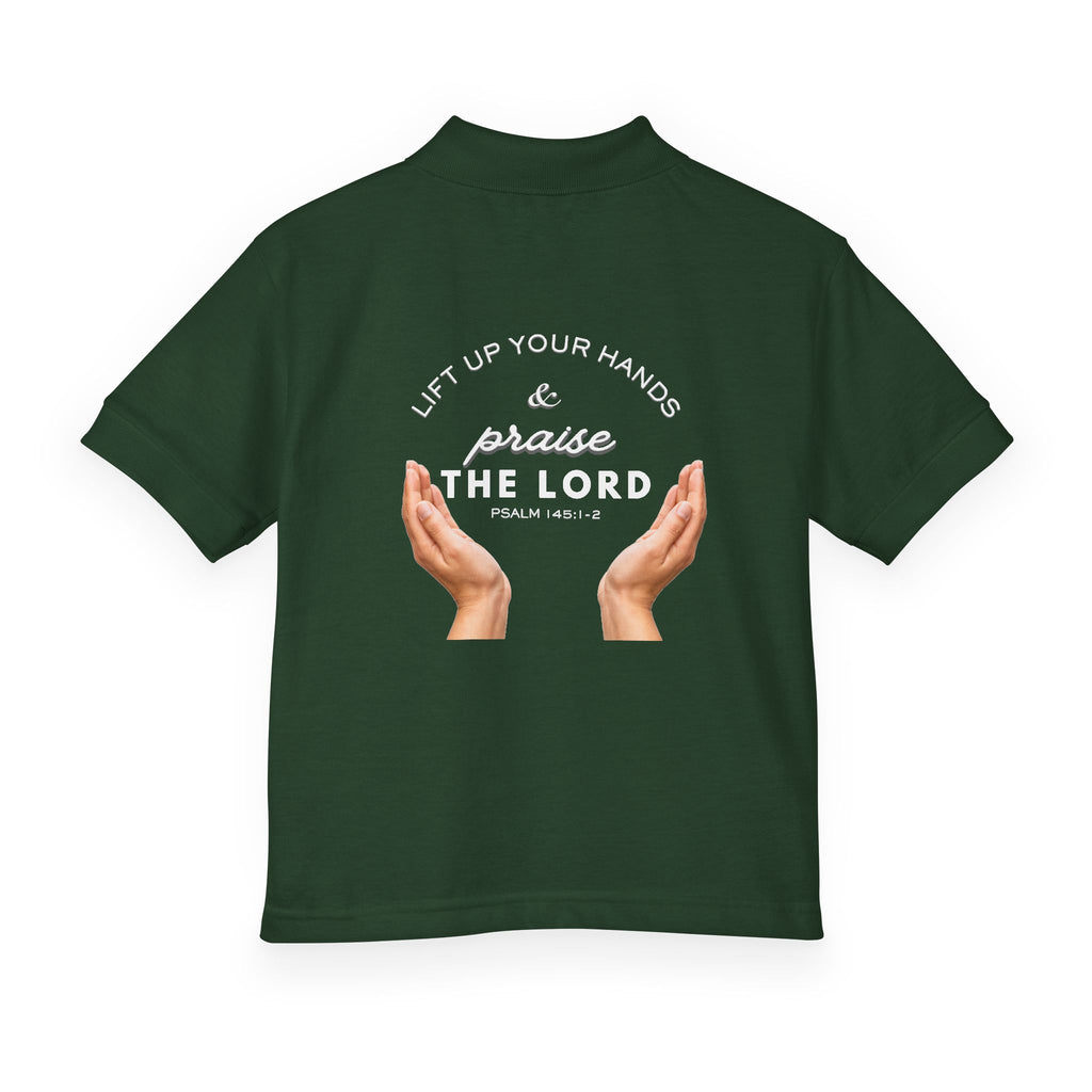 Youth Polo ( white font ) — 'In God We Trust' Hands Logo Embroidered Chest Shirt
