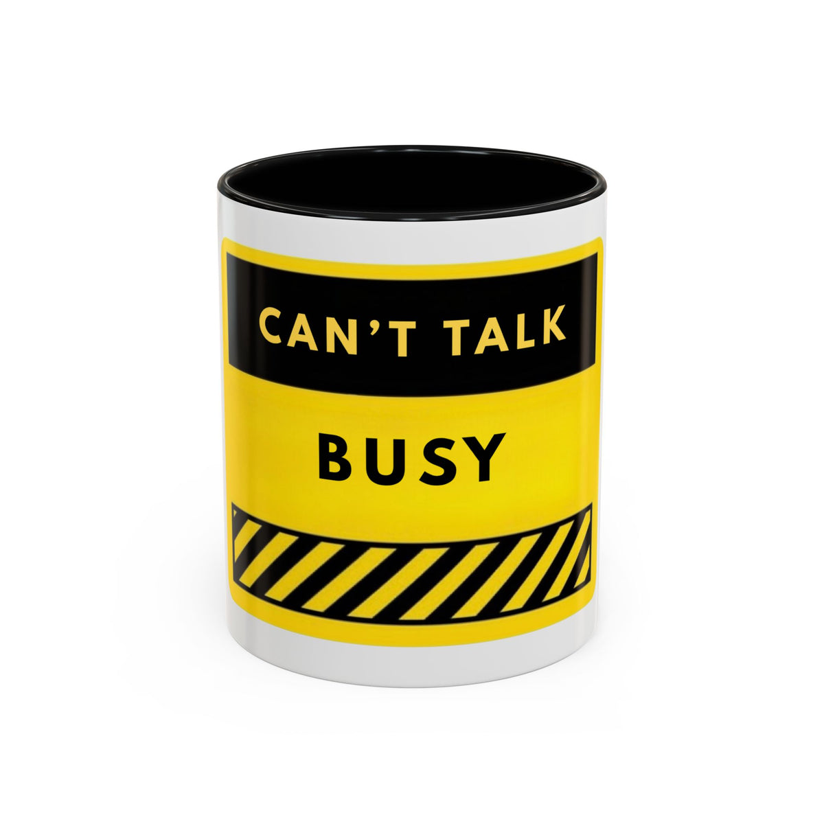 Accent Coffee Mug — "Can't Talk Busy" Yellow Caution Coffee Mug (11/15 oz)