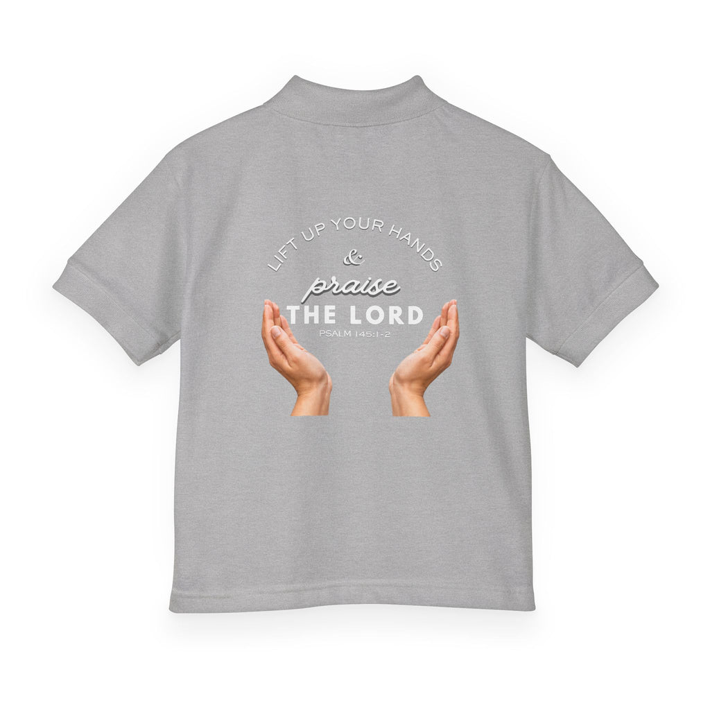 Youth Polo ( white font ) — 'In God We Trust' Hands Logo Embroidered Chest Shirt