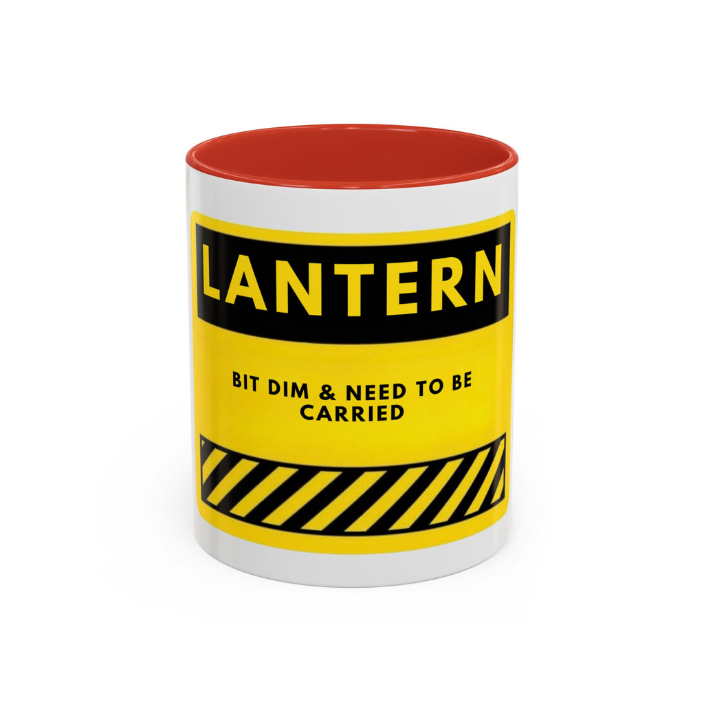 Lantern Novelty Coffee Mug — "Lantern: Bit Dim & Need To Be Carried" Yellow Warning Sign Accent Mug