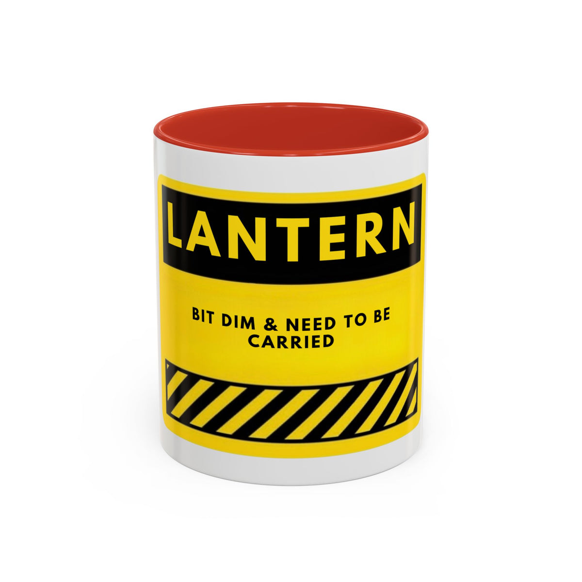 Lantern Novelty Coffee Mug — "Lantern: Bit Dim & Need To Be Carried" Yellow Warning Sign Accent Mug