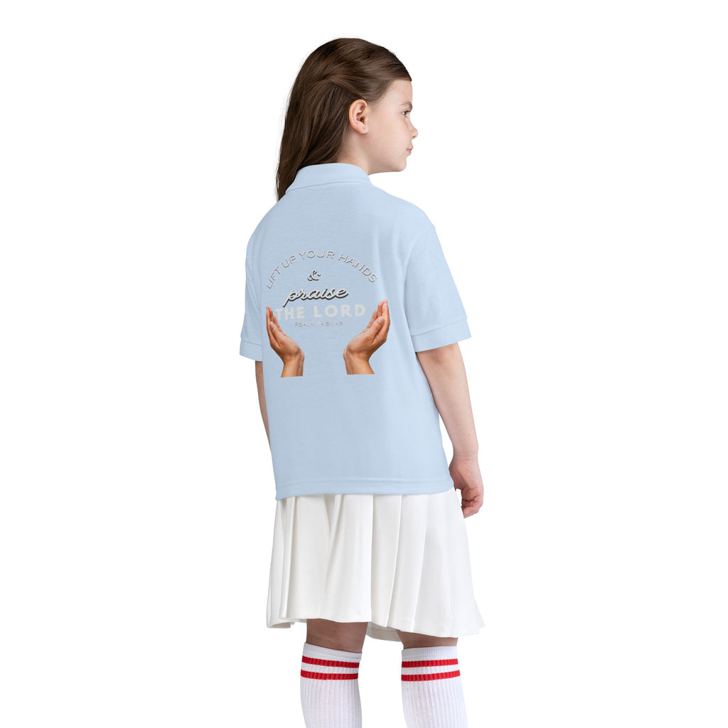 Youth Polo ( white font ) — 'In God We Trust' Hands Logo Embroidered Chest Shirt