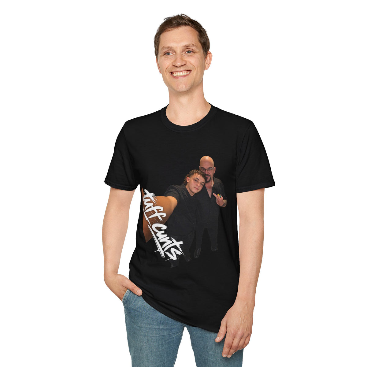 Father/ Son T‑Shirt — Custom Couple Portrait Tee with 'tuff cunts' Graphic