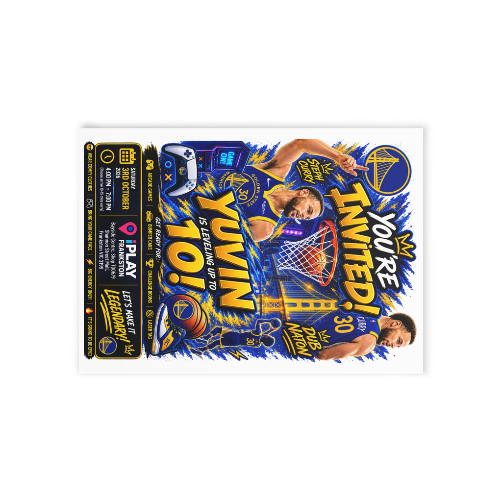 Golden State Basketball Birthday Invitation Card — Two-Sided Stephen Curry Party Invite (Customizable)