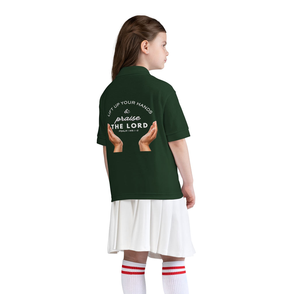 Youth Polo ( white font ) — 'In God We Trust' Hands Logo Embroidered Chest Shirt