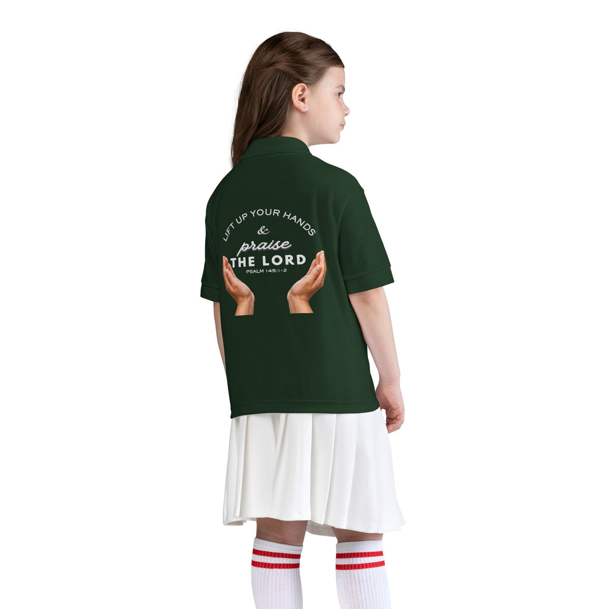 Youth Polo ( white font ) — 'In God We Trust' Hands Logo Embroidered Chest Shirt