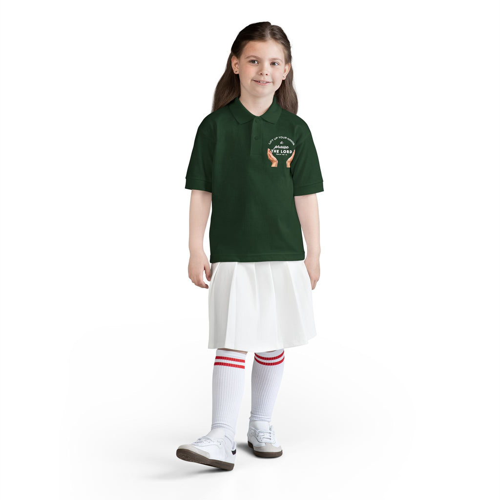 Youth Polo ( white font ) — 'In God We Trust' Hands Logo Embroidered Chest Shirt
