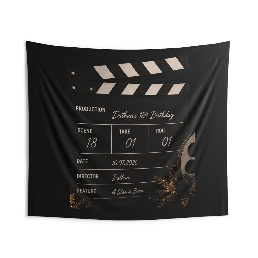 Film Slate Wall Tapestry — Personalized "Dathan's 18th Birthday" Movie Clapper Decor