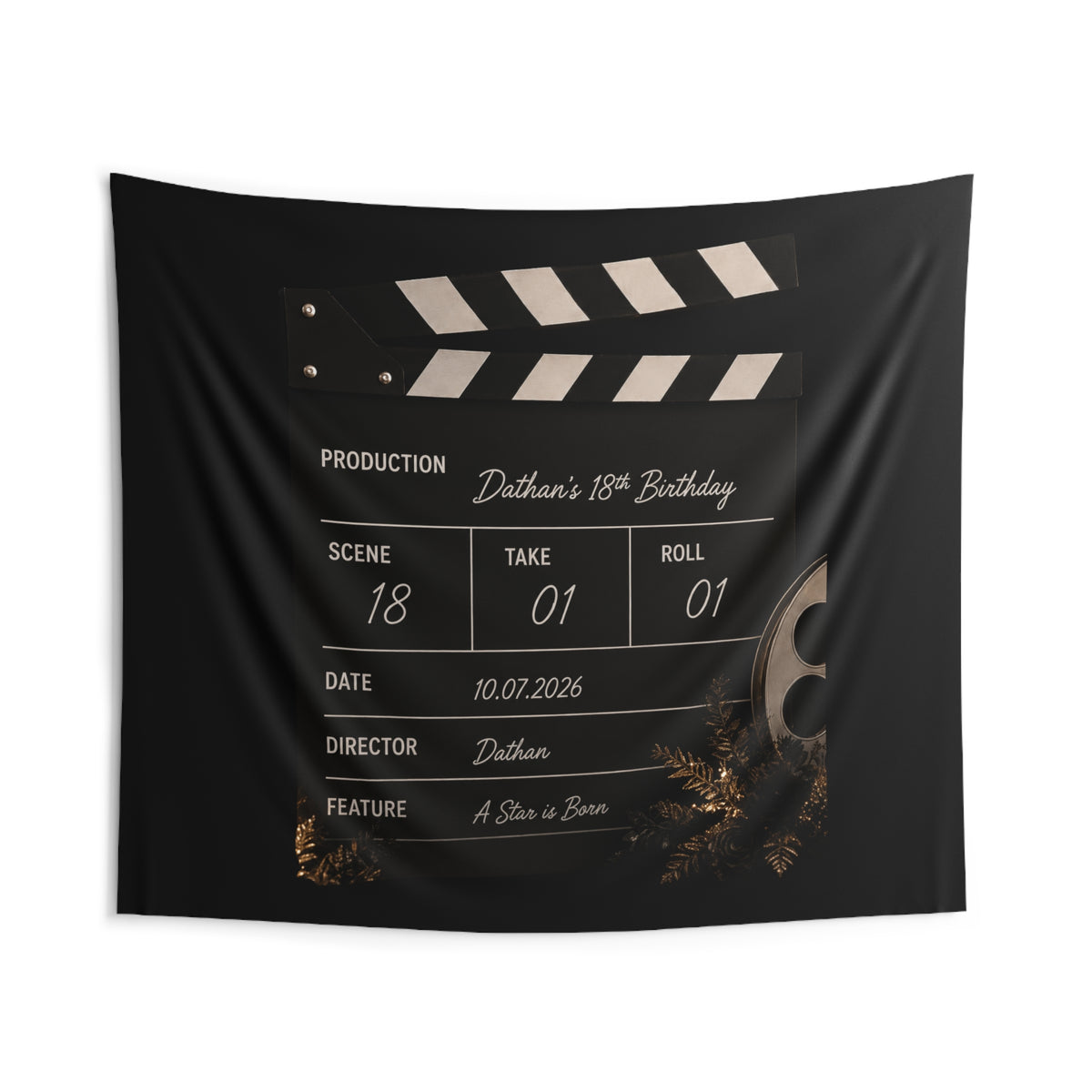 Film Slate Wall Tapestry — Personalized "Dathan's 18th Birthday" Movie Clapper Decor