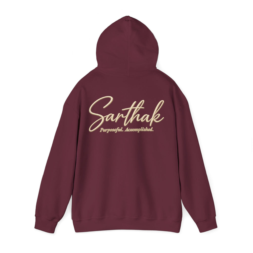 Sarthak Script Hoodie — “Purposeful. Accomplished.” Inspirational Name Hooded Sweatshirt