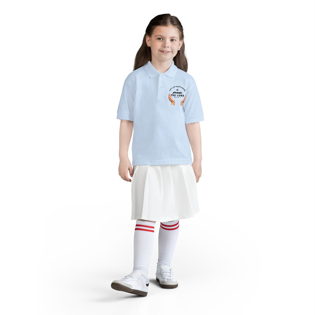 Youth Polo ( black font ) — 'In God We Trust' Hands Logo Embroidered Chest Shirt