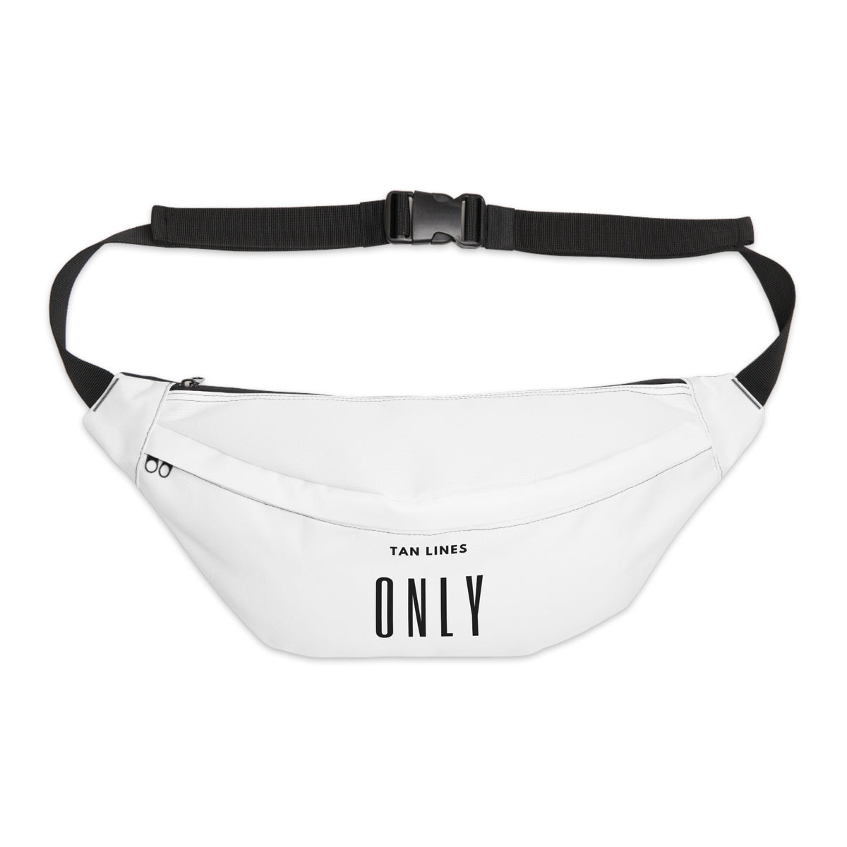 Tan Lines ONLY Text Large Fanny Pack — Minimalist White/Black Waist Bag