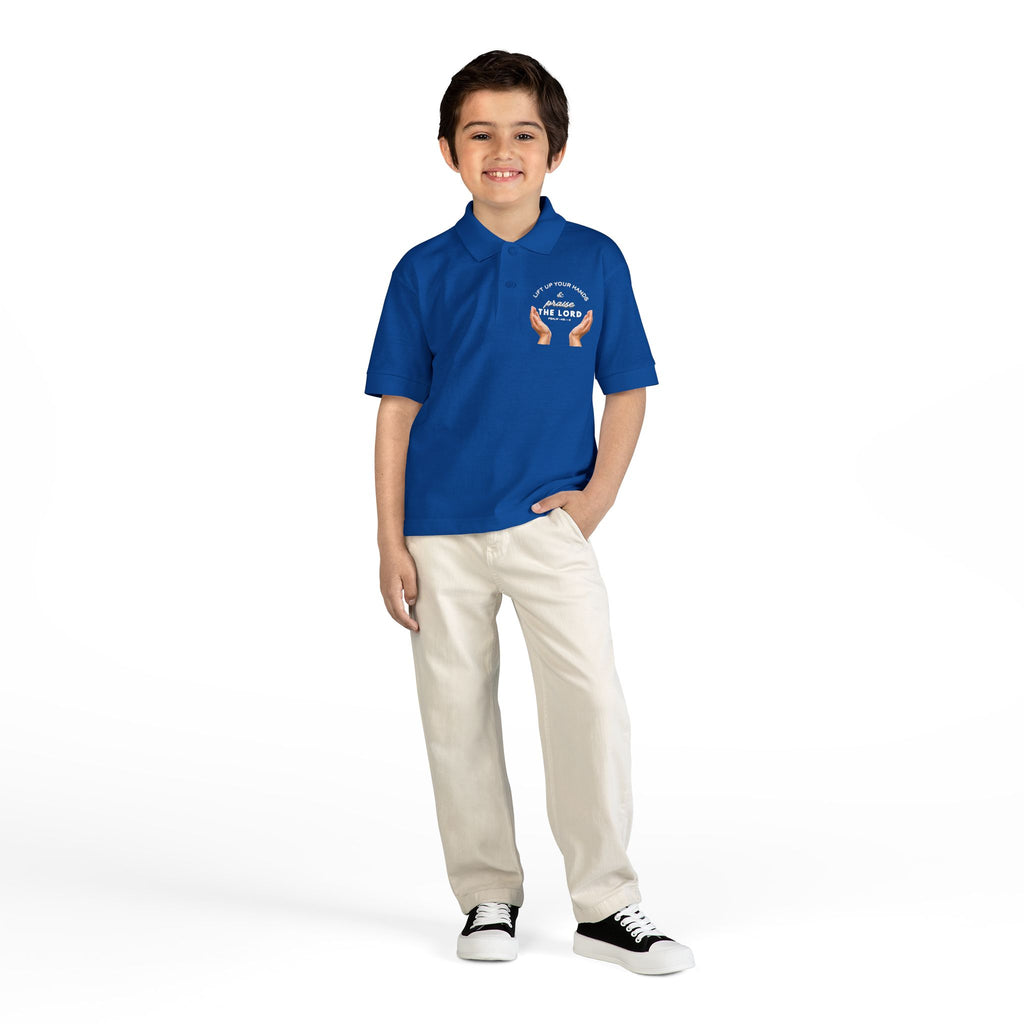 Youth Polo ( white font ) — 'In God We Trust' Hands Logo Embroidered Chest Shirt