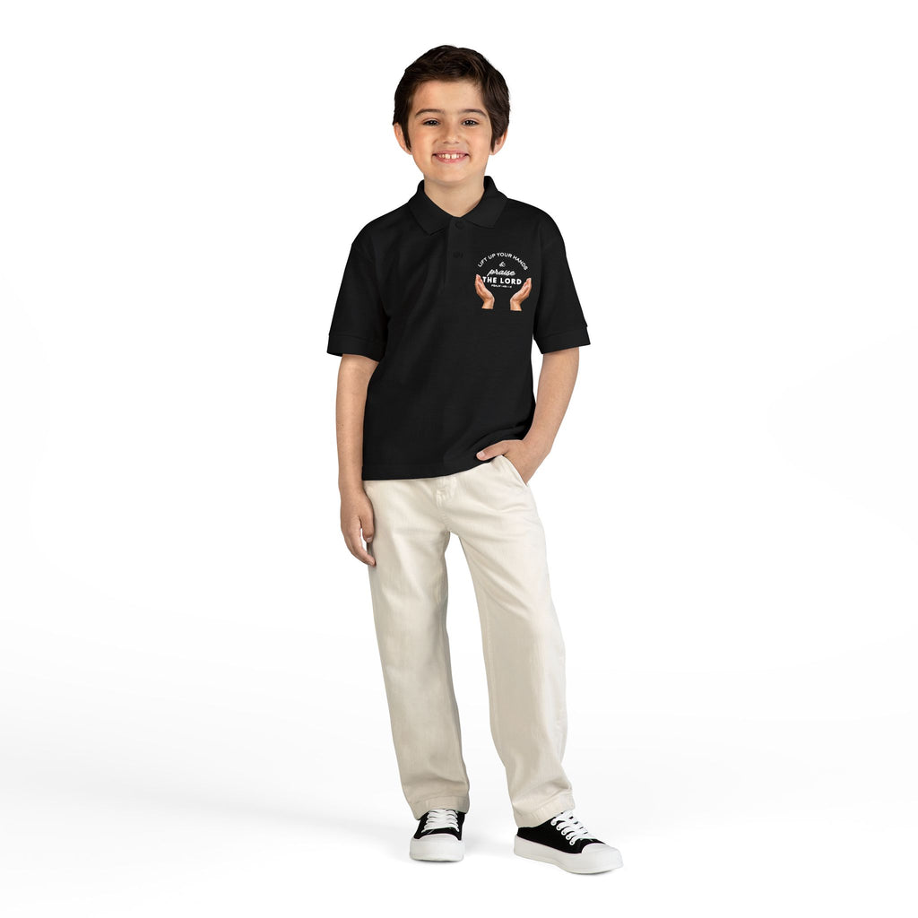 Youth Polo ( white font ) — 'In God We Trust' Hands Logo Embroidered Chest Shirt