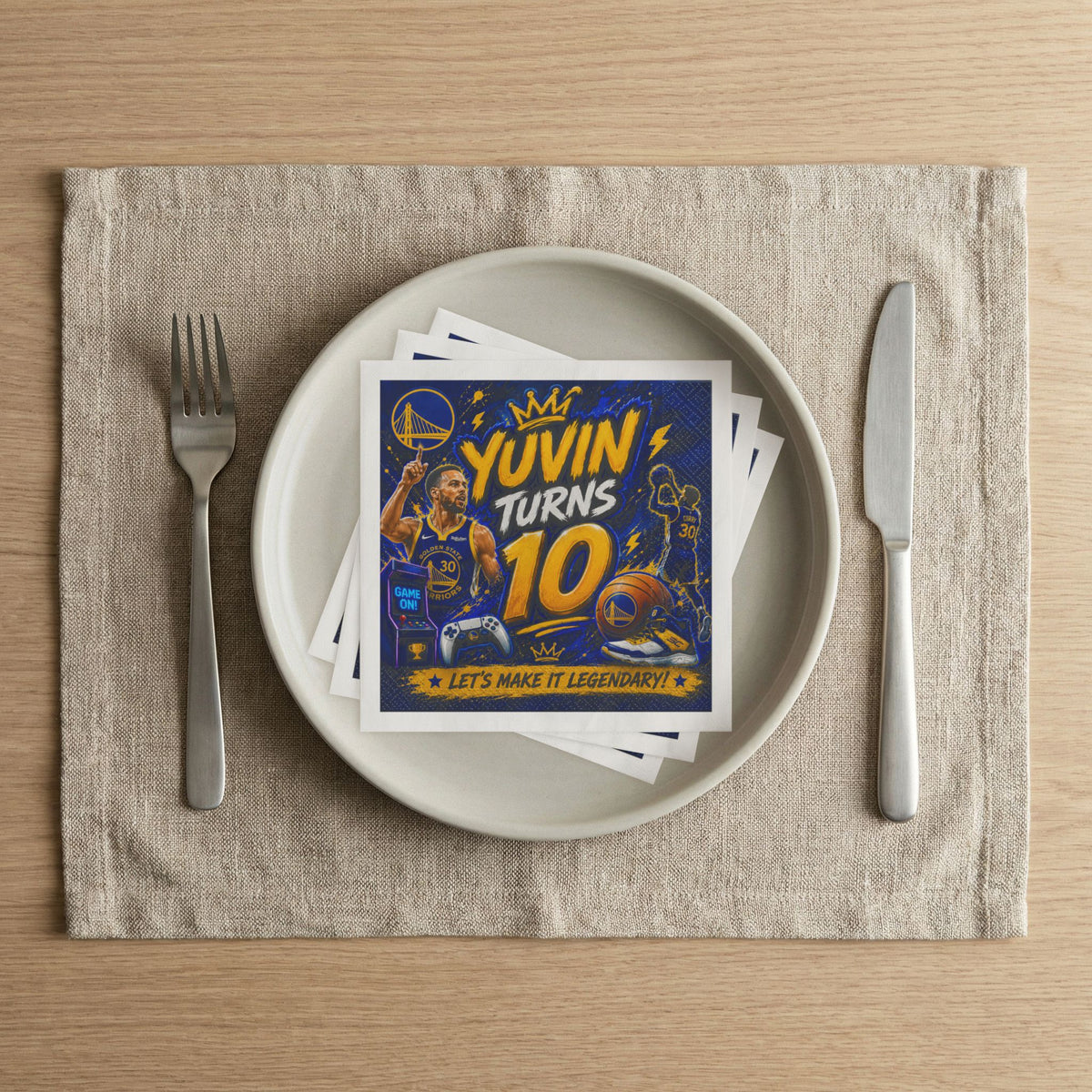 Personalized Basketball Birthday Napkins — “Yuvin Turns 10” Kids Party Supplies
