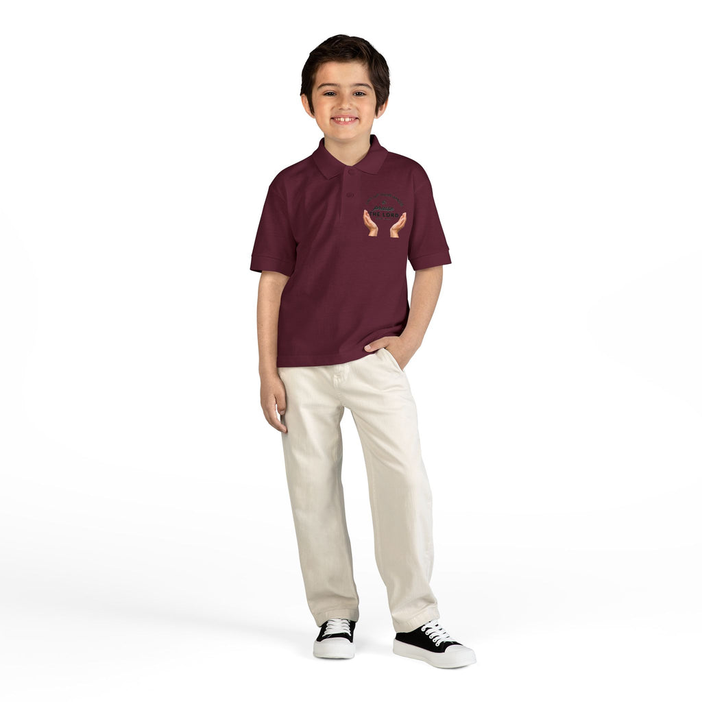 Youth Polo ( black font ) — 'In God We Trust' Hands Logo Embroidered Chest Shirt