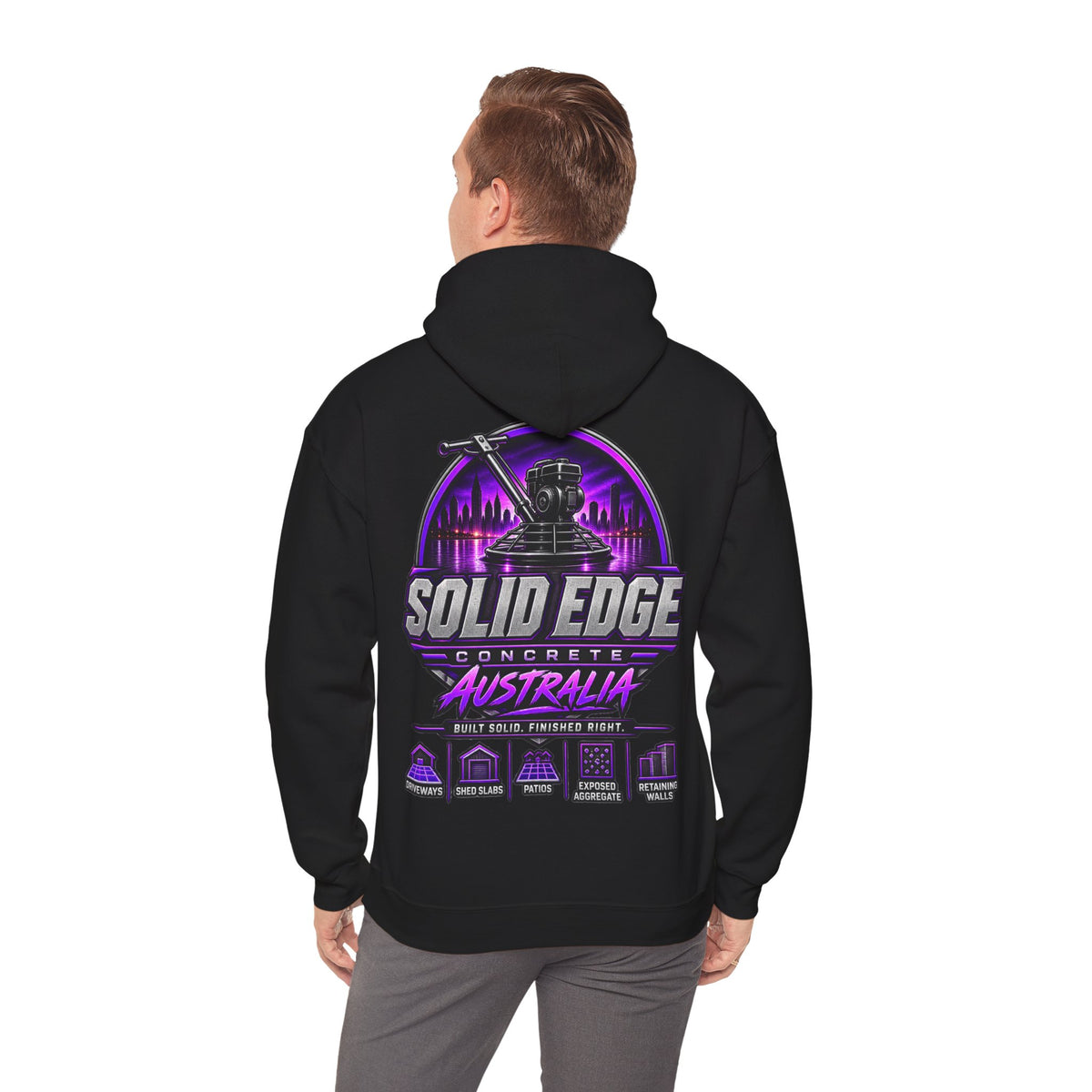 Solid Edge Concrete Australia Hoodie — Retro Neon Logo Workwear