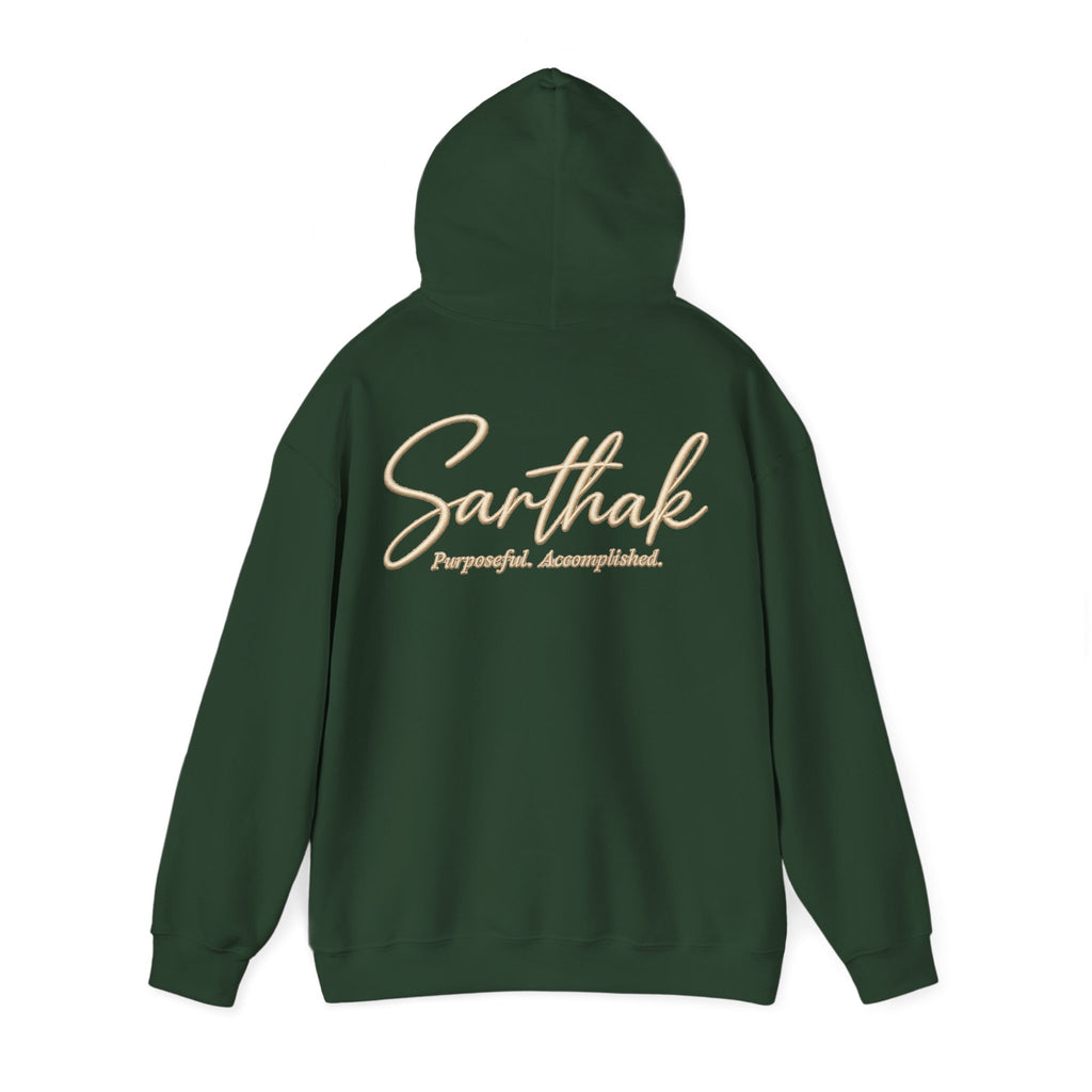 Sarthak Script Hoodie — “Purposeful. Accomplished.” Inspirational Name Hooded Sweatshirt