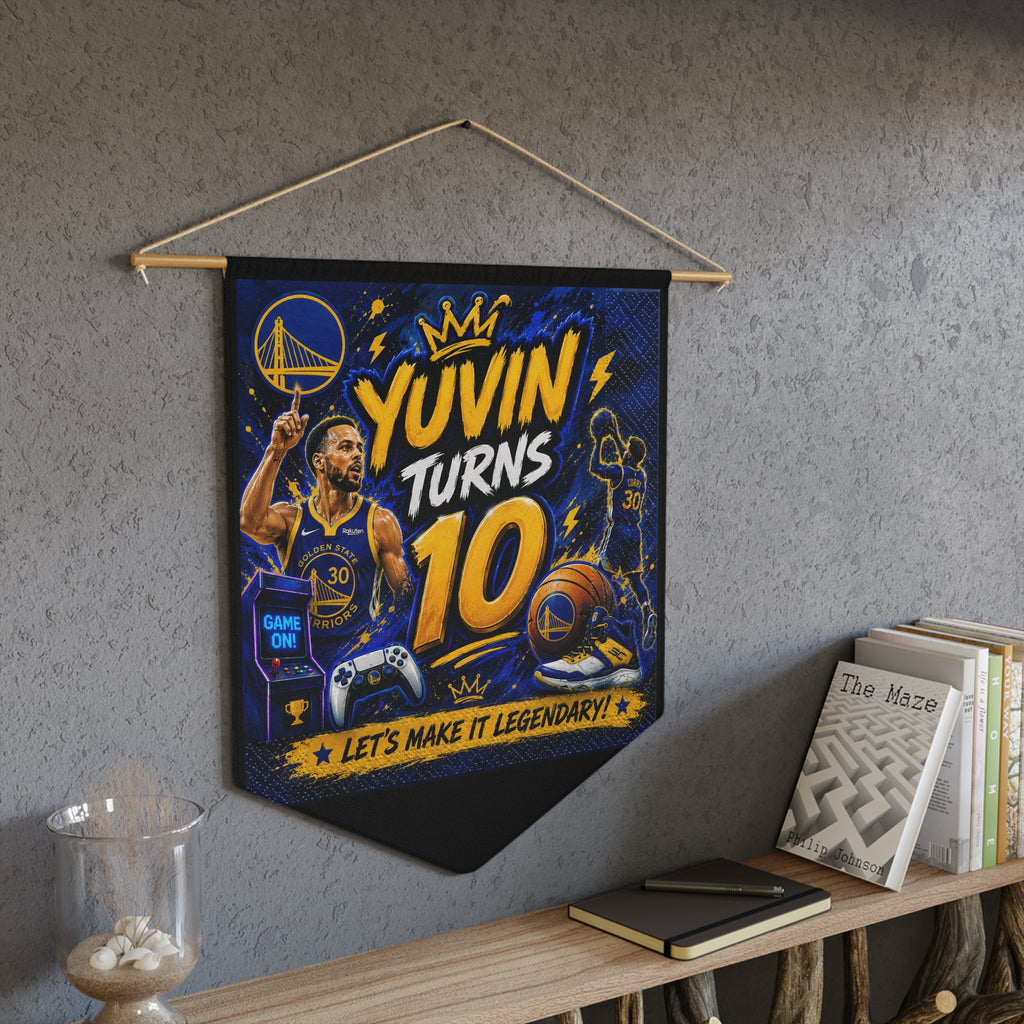 Basketball Birthday Pennant — "Yuvin Turns 10" Custom Sports Party Banner