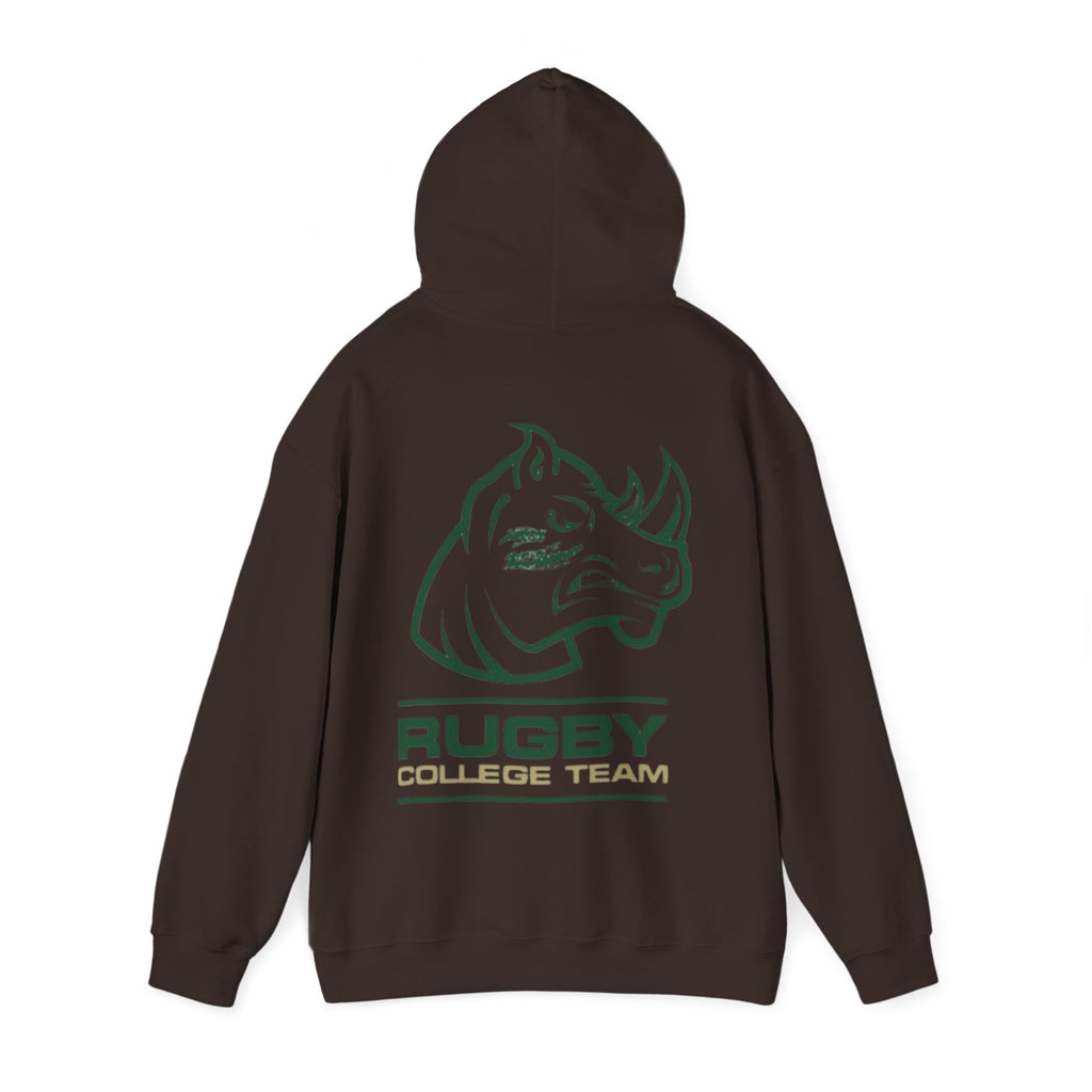 Rugby College Team Rhino Hoodie — Men's/Women's Athletic Hooded Sweatshirt