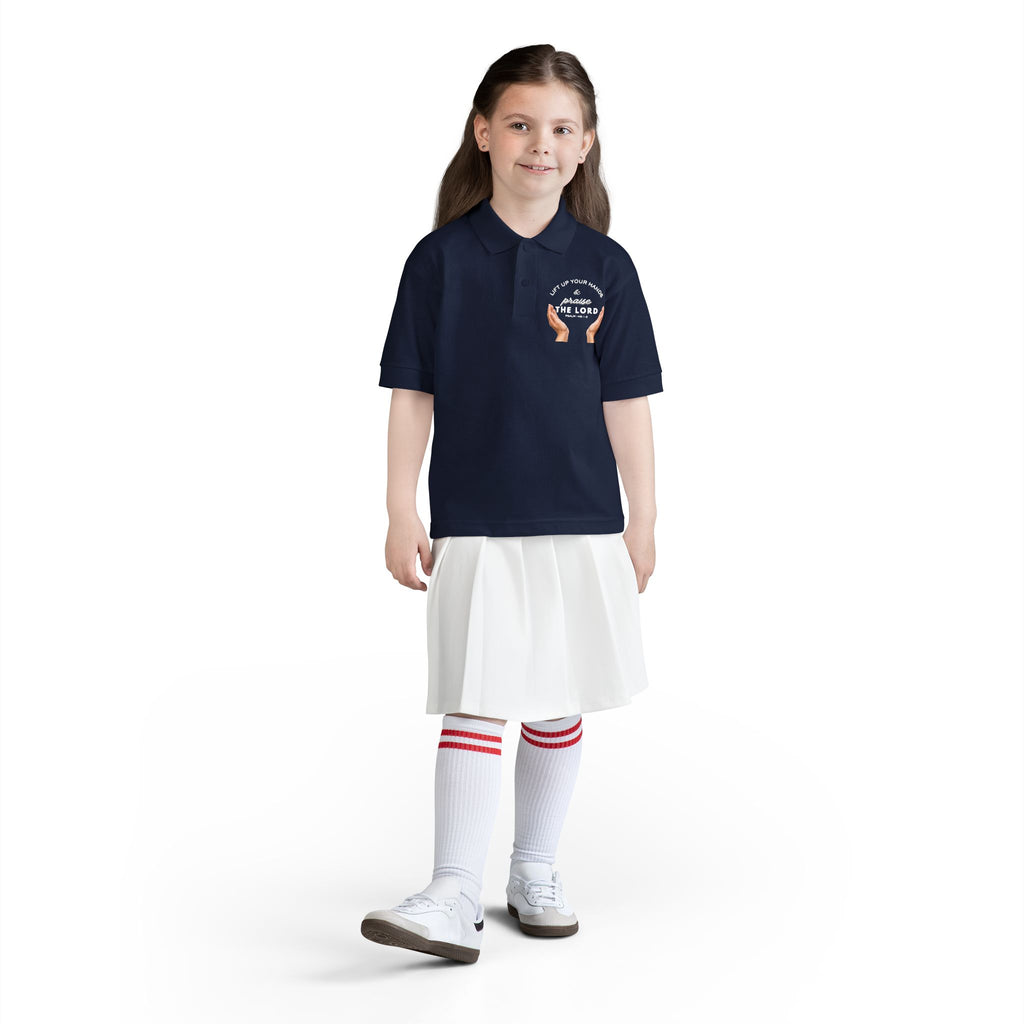 Youth Polo ( white font ) — 'In God We Trust' Hands Logo Embroidered Chest Shirt