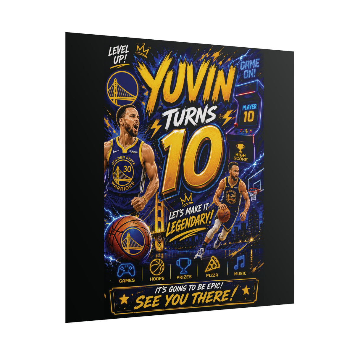 Golden State Warriors Birthday Poster — “YUVIN Turns 10” Rolled Sports Poster