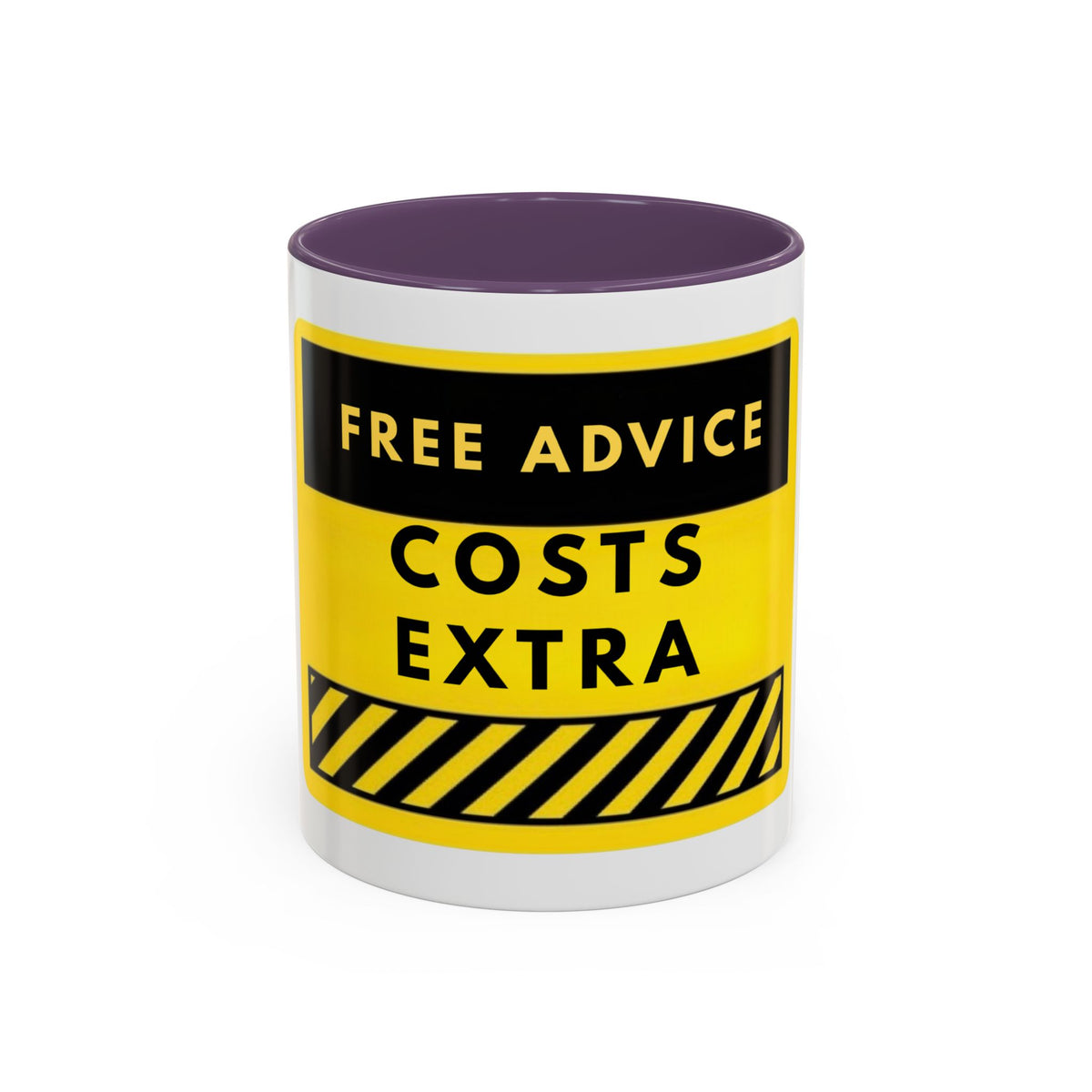 Free Advice Costs Extra Coffee Mug — Funny Yellow Warning Accent Mug (11/15oz)