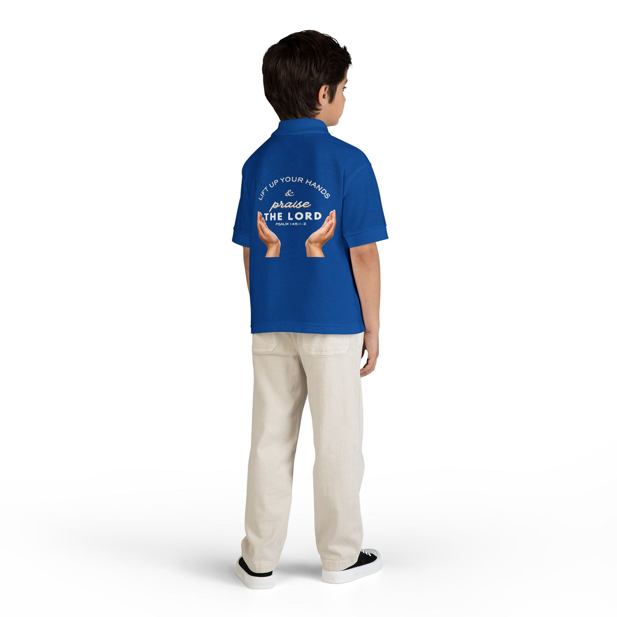 Youth Polo ( white font ) — 'In God We Trust' Hands Logo Embroidered Chest Shirt