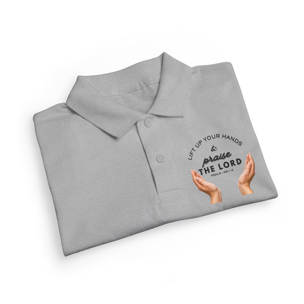 Youth Polo ( black font ) — 'In God We Trust' Hands Logo Embroidered Chest Shirt