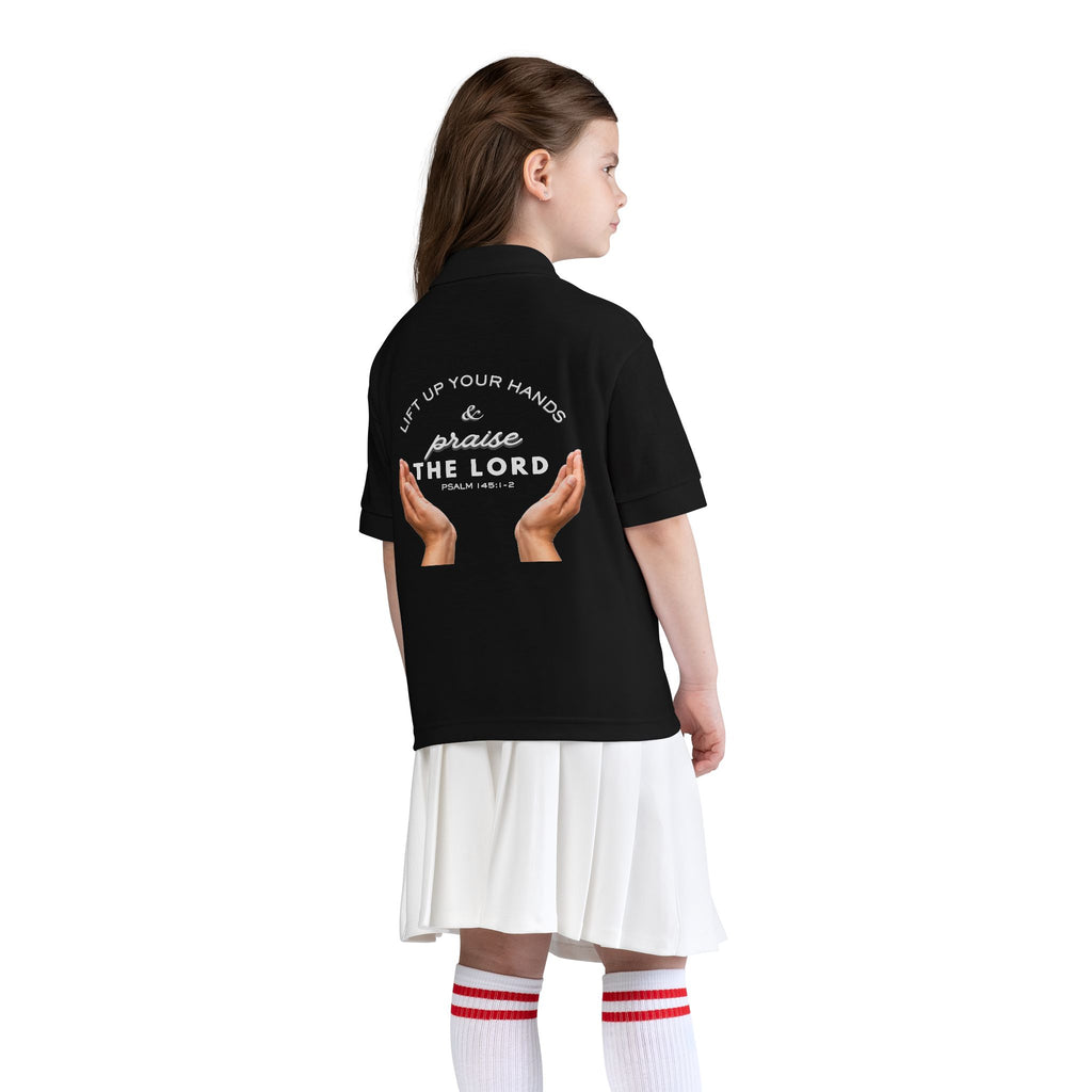 Youth Polo ( white font ) — 'In God We Trust' Hands Logo Embroidered Chest Shirt