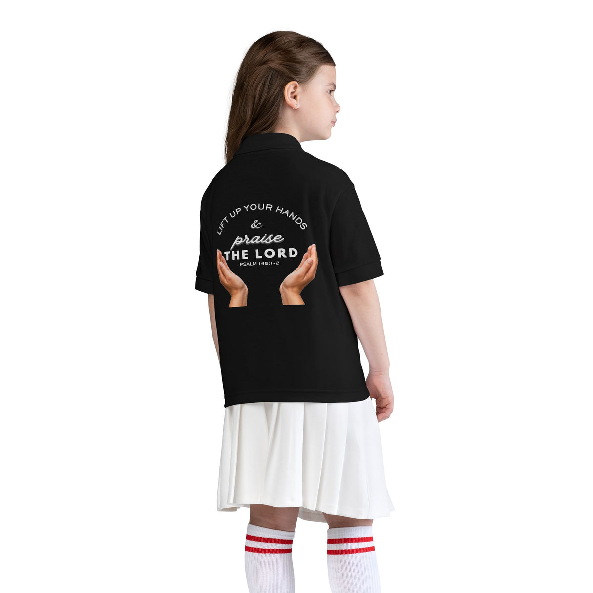 Youth Polo ( white font ) — 'In God We Trust' Hands Logo Embroidered Chest Shirt