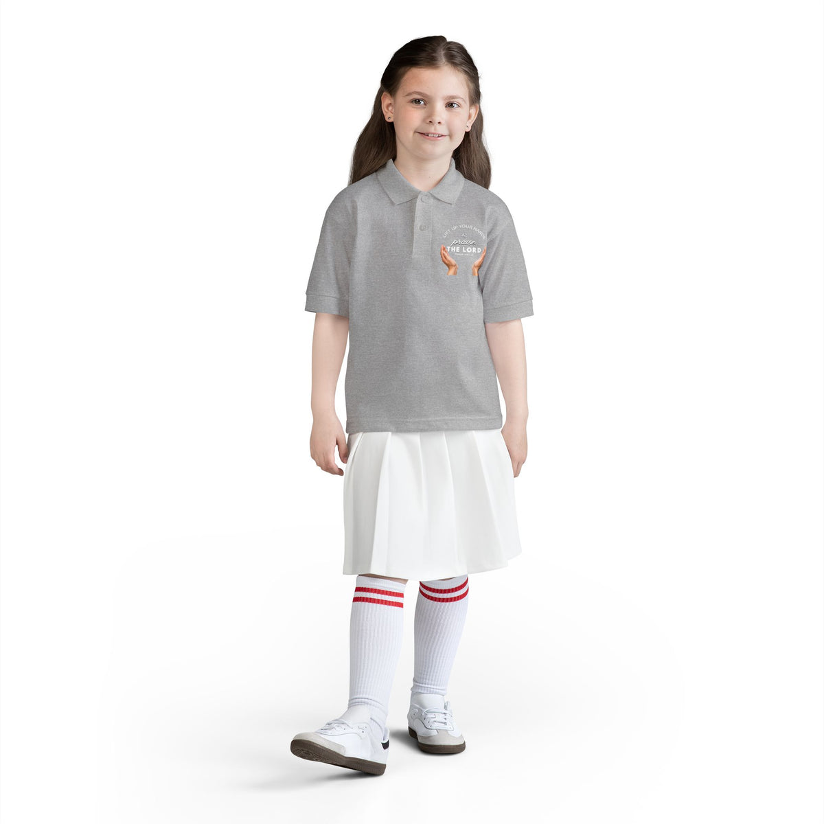 Youth Polo ( white font ) — 'In God We Trust' Hands Logo Embroidered Chest Shirt