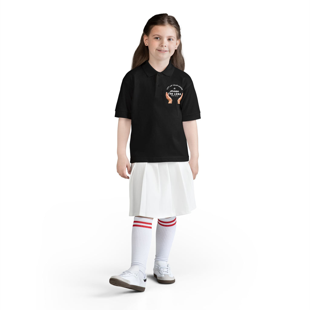 Youth Polo ( white font ) — 'In God We Trust' Hands Logo Embroidered Chest Shirt