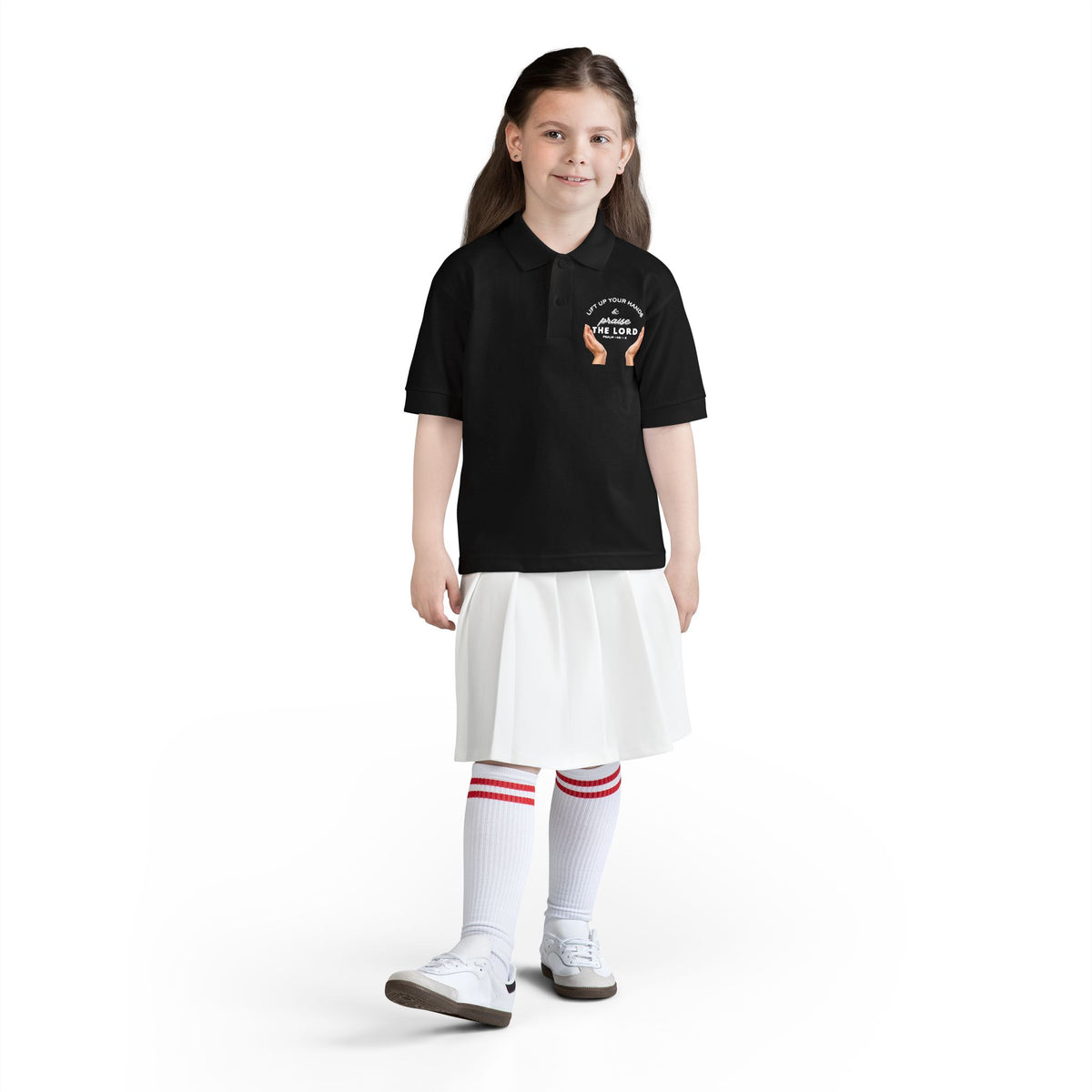 Youth Polo ( white font ) — 'In God We Trust' Hands Logo Embroidered Chest Shirt