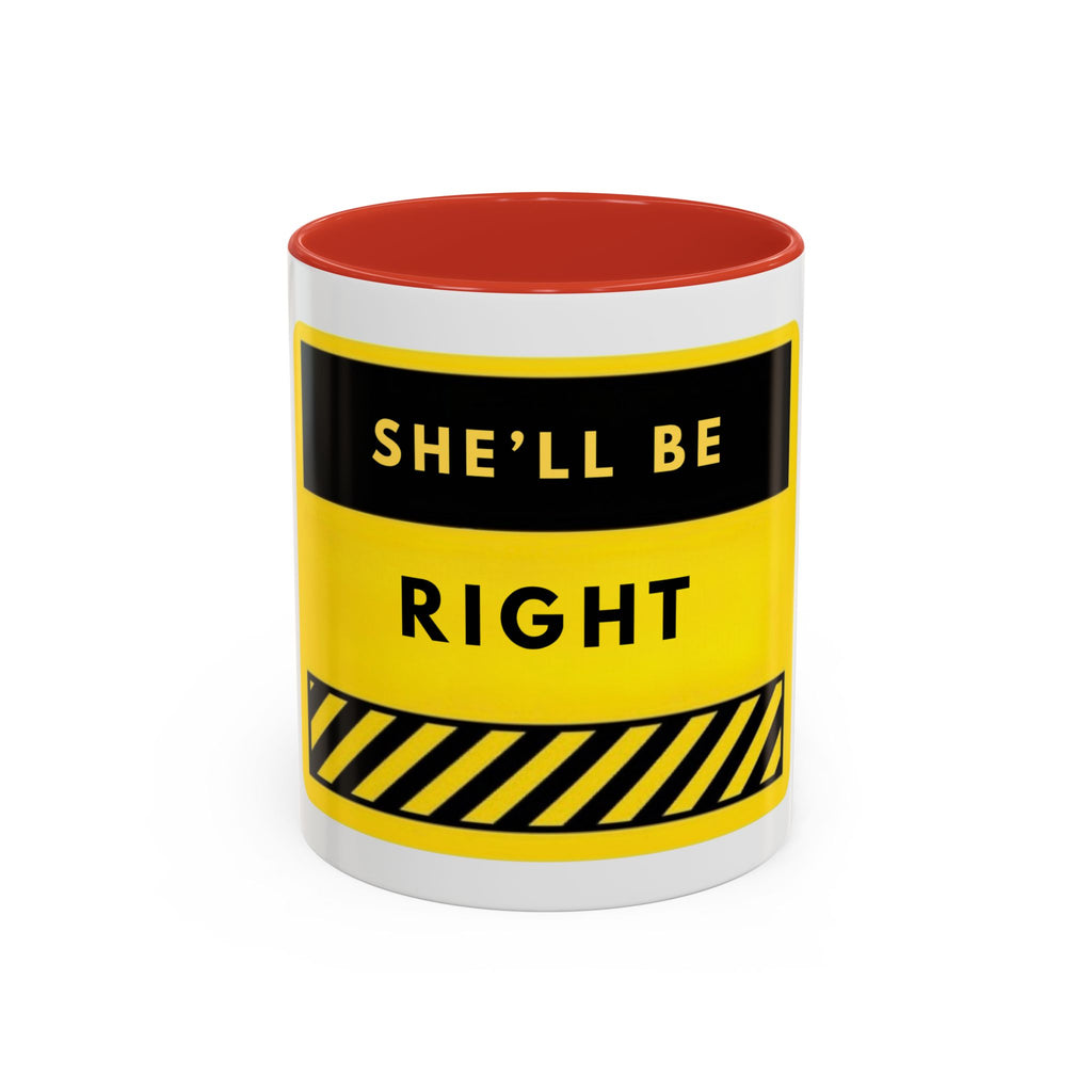 Accent Coffee Mug — "She'll Be Right" Yellow Caution Design