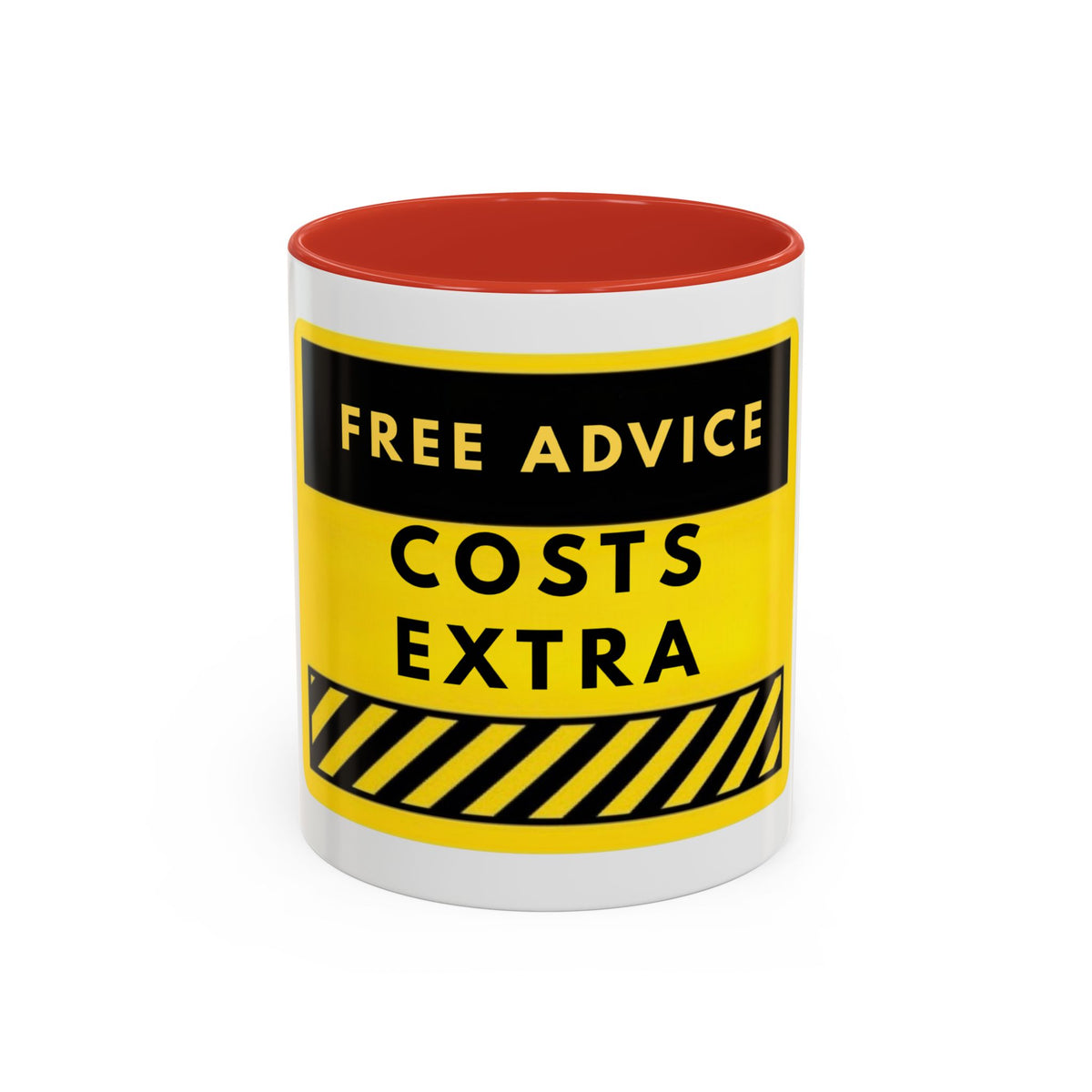 Free Advice Costs Extra Coffee Mug — Funny Yellow Warning Accent Mug (11/15oz)