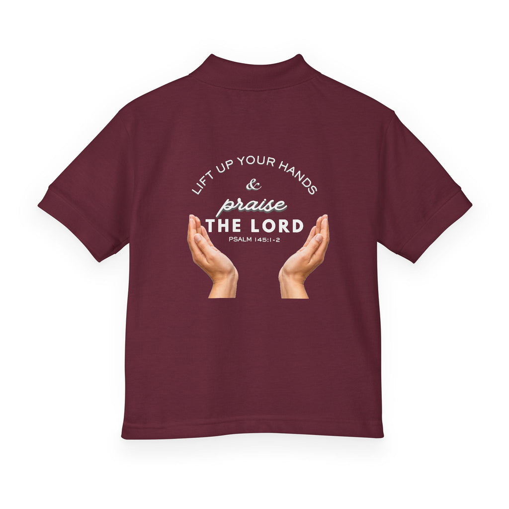 Youth Polo ( white font ) — 'In God We Trust' Hands Logo Embroidered Chest Shirt