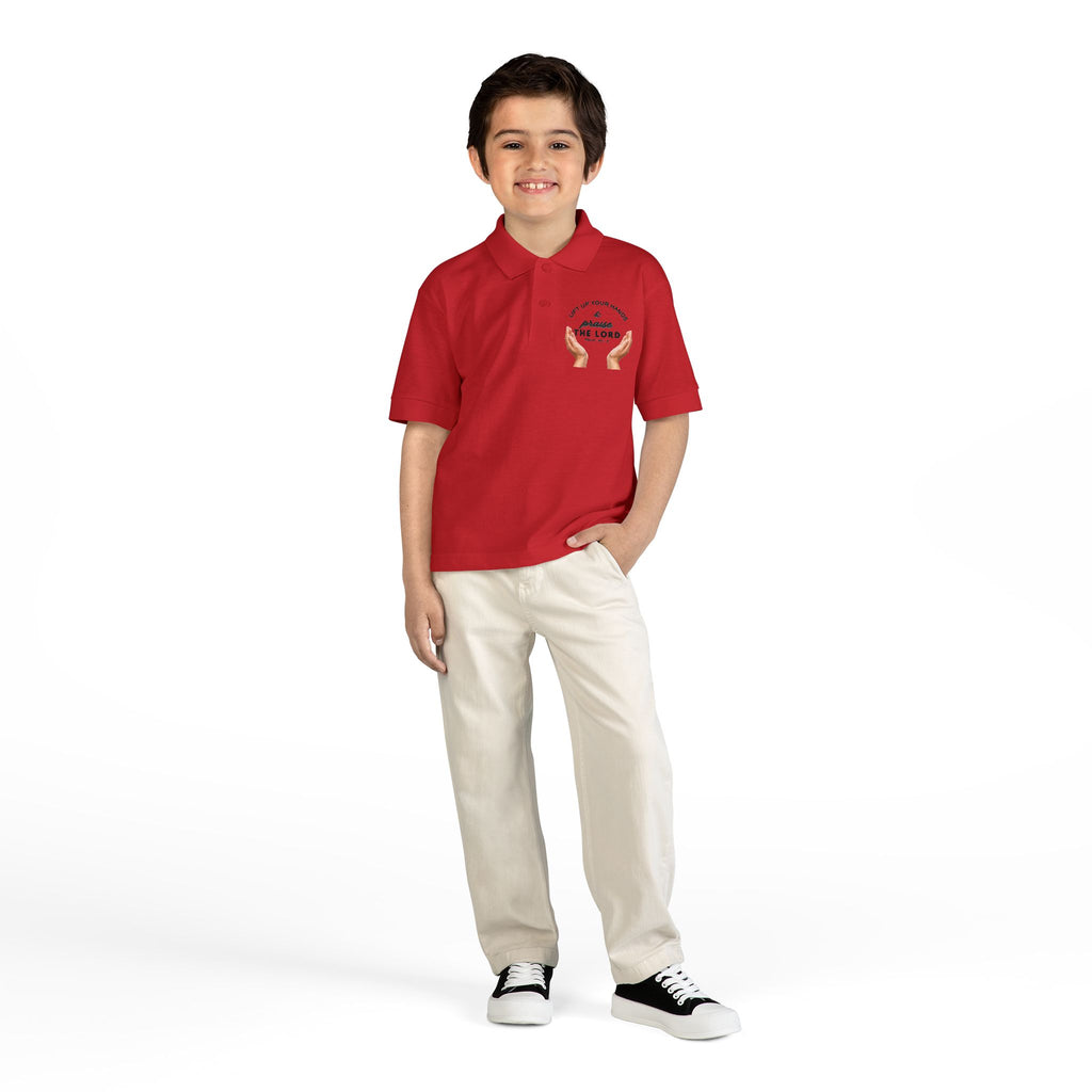 Youth Polo ( black font ) — 'In God We Trust' Hands Logo Embroidered Chest Shirt