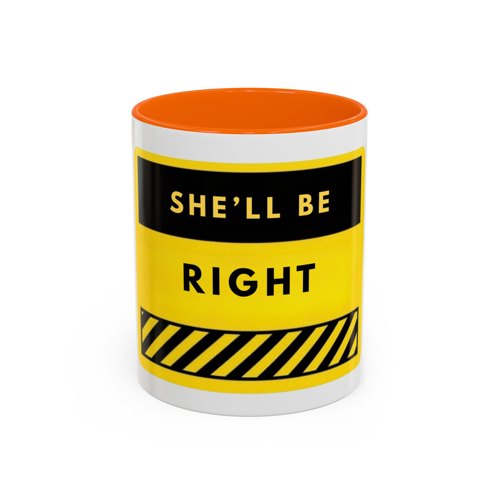 Accent Coffee Mug — "She'll Be Right" Yellow Caution Design