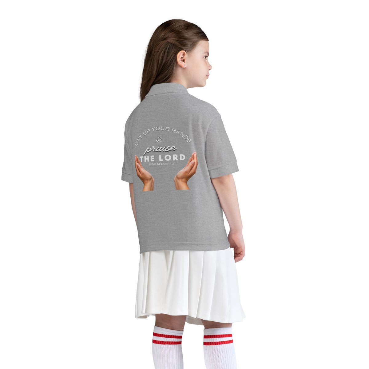 Youth Polo ( white font ) — 'In God We Trust' Hands Logo Embroidered Chest Shirt