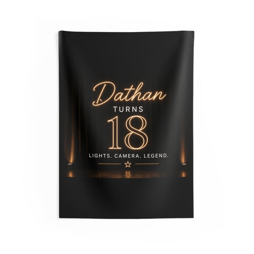 18th Birthday Wall Tapestry - "Dathan Turns 18" Neon Stage Decor