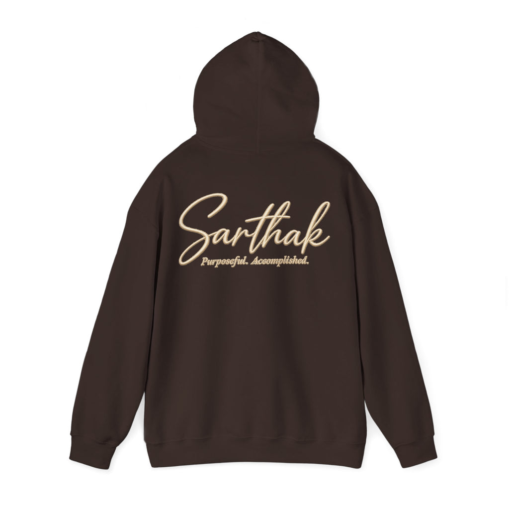 Sarthak Script Hoodie — “Purposeful. Accomplished.” Inspirational Name Hooded Sweatshirt
