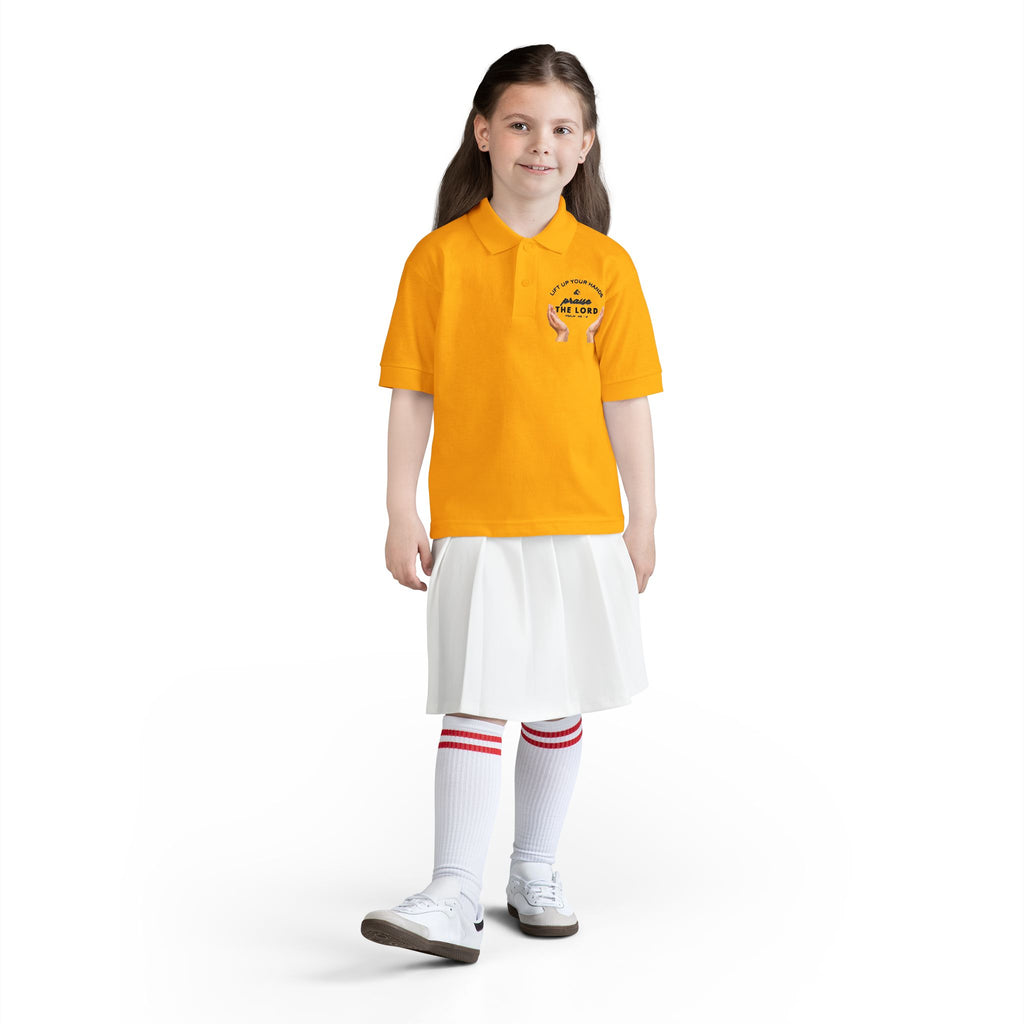 Youth Polo ( black font ) — 'In God We Trust' Hands Logo Embroidered Chest Shirt