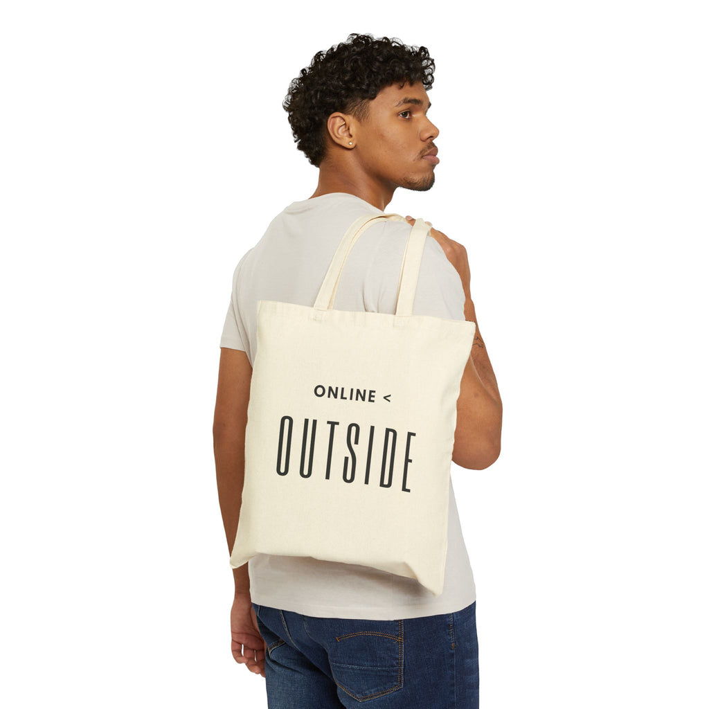 Tote Bag — "Online < Outside" Canvas Tote | Minimal Outdoor-Inspired Eco Shopper