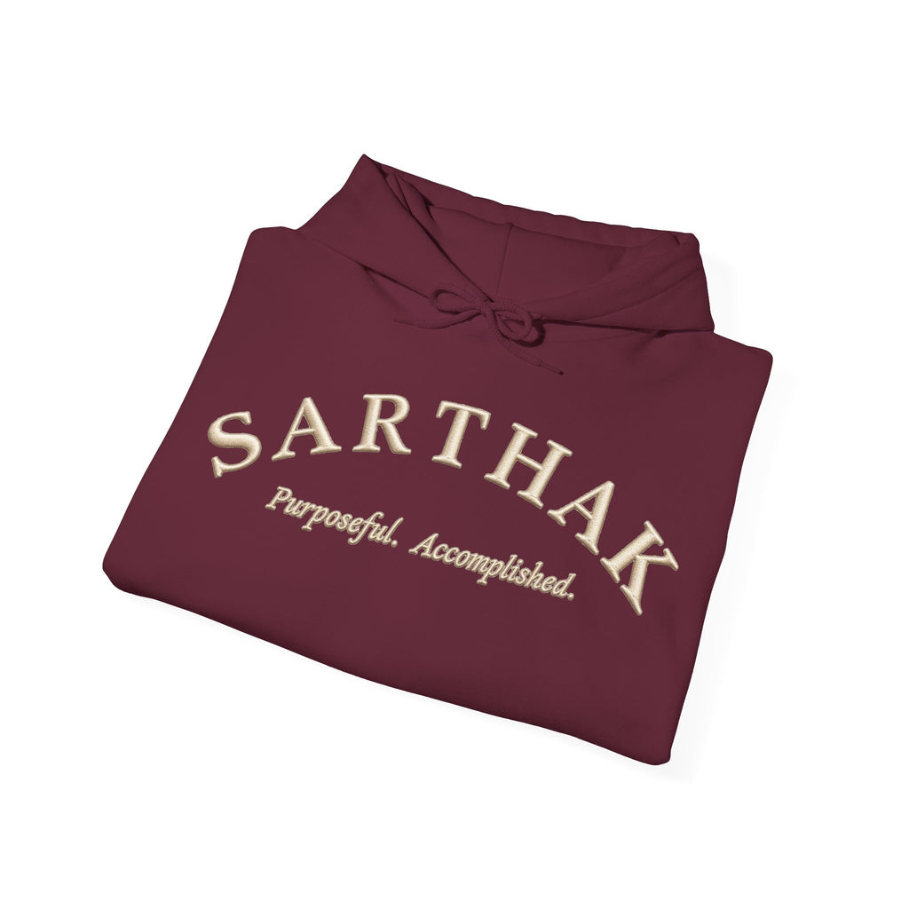 Sarthak Script Hoodie — “Purposeful. Accomplished.” Inspirational Name Hooded Sweatshirt