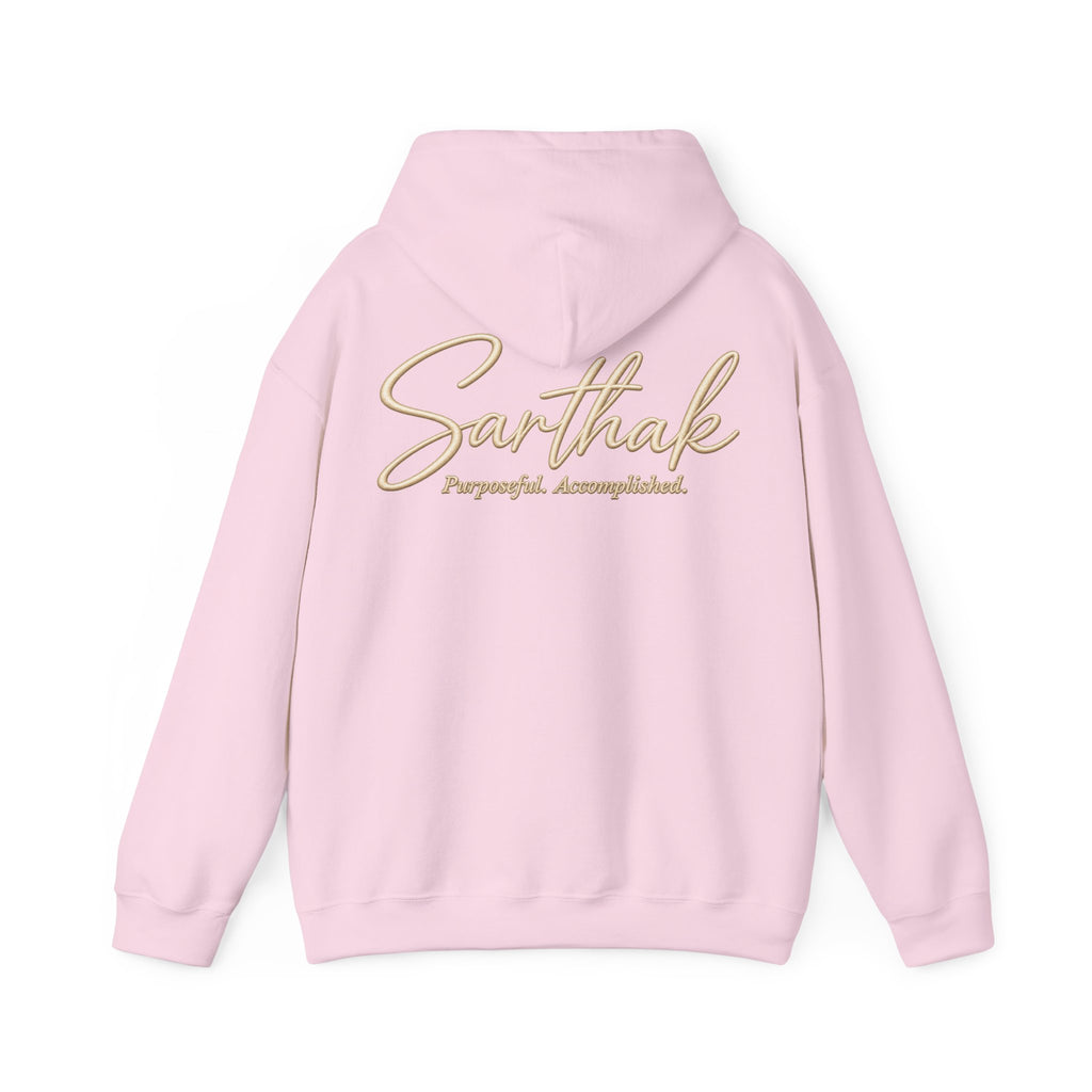 Sarthak Script Hoodie — “Purposeful. Accomplished.” Inspirational Name Hooded Sweatshirt