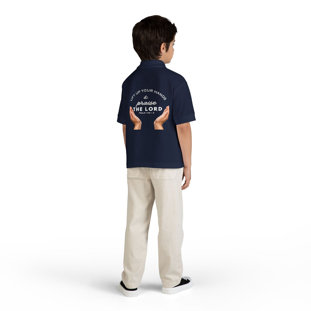 Youth Polo ( white font ) — 'In God We Trust' Hands Logo Embroidered Chest Shirt