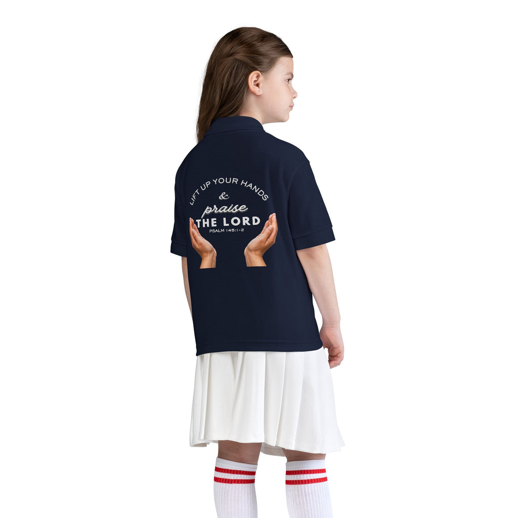 Youth Polo ( white font ) — 'In God We Trust' Hands Logo Embroidered Chest Shirt