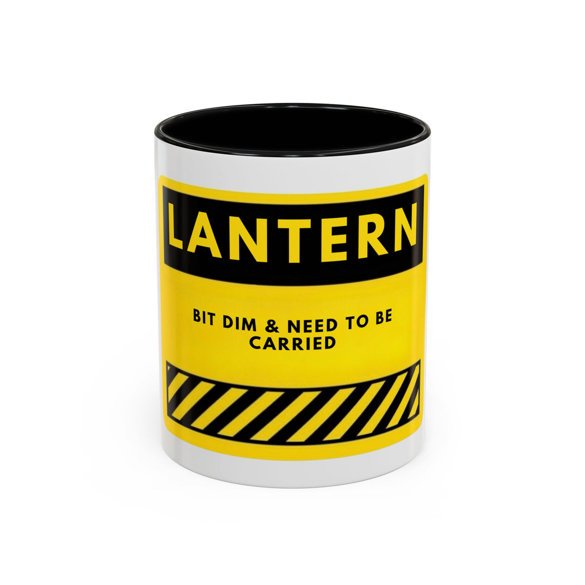 Lantern Novelty Coffee Mug — "Lantern: Bit Dim & Need To Be Carried" Yellow Warning Sign Accent Mug